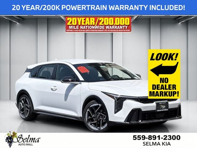 2026 Kia K4 Hatchback GT-Line in Snow White Pearl — front three-quarter view