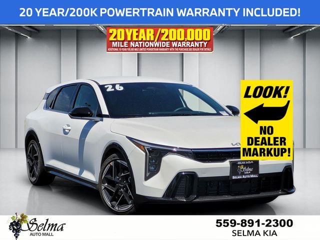 2026 Kia K4 Hatchback GT-Line in Snow White Pearl — front three-quarter view