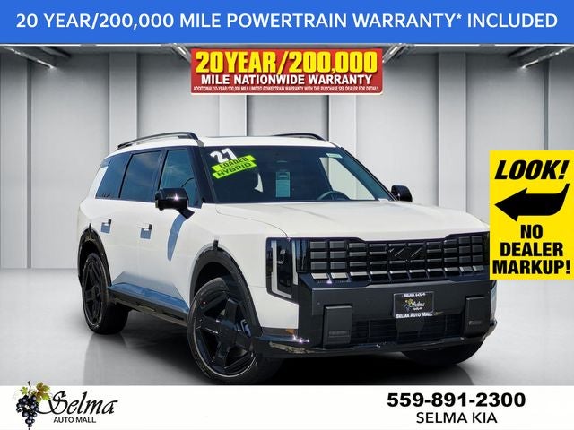 2027 Kia Telluride Hybrid X-Line SX-Prestige in Glacial White Pearl — front three-quarter view