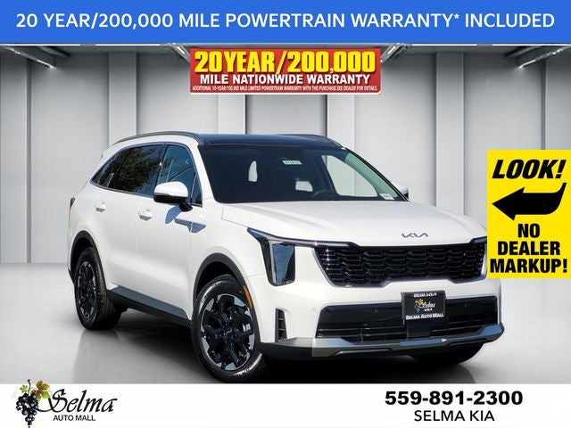 2026 Kia Sorento S in Glacial White Pearl — front three-quarter view