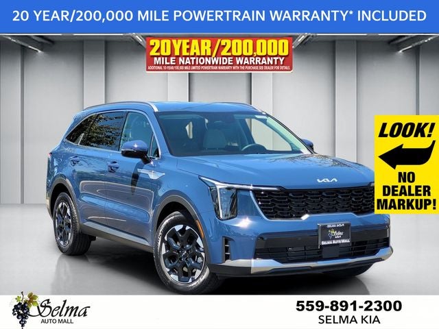 2026 Kia Sorento S in Midnight Lake Blue — front three-quarter view