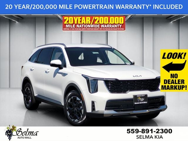 2026 Kia Sorento S in White Pearl — front three-quarter view