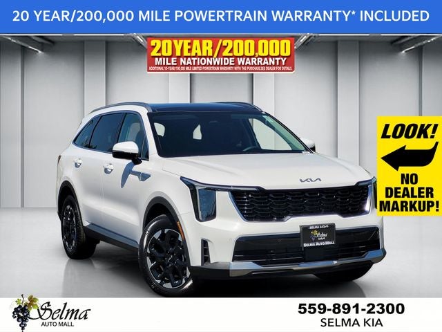 2026 Kia Sorento S in Glacial White Pearl — front three-quarter view