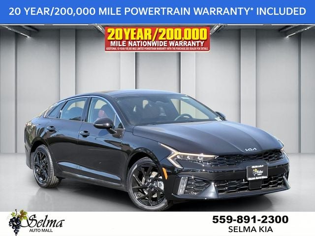 2026 Kia K5 GT-Line in Aurora Black Pearl — front three-quarter view