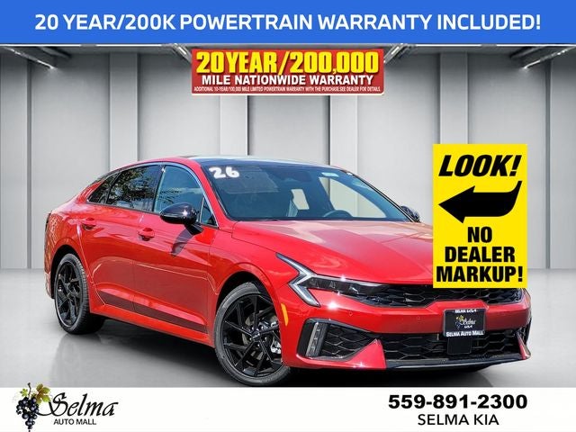 2026 Kia K5 GT-Line in Runway Red — front three-quarter view