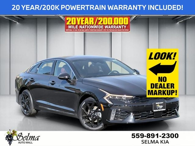 2026 Kia K5 GT-Line in Aurora Black Pearl — front three-quarter view