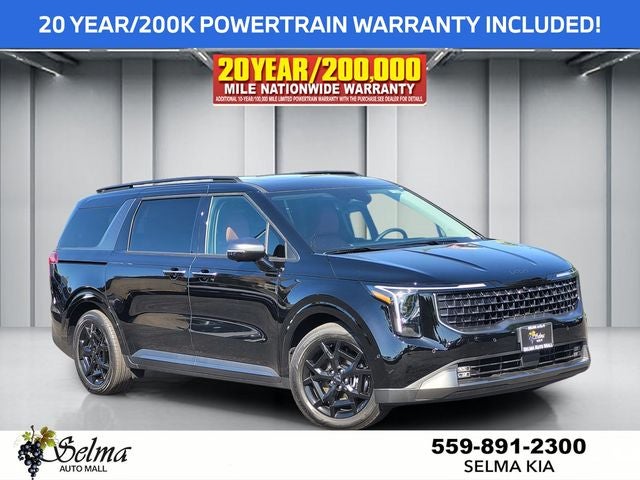 2026 Kia Carnival SX in Aurora Black Pearl — front three-quarter view