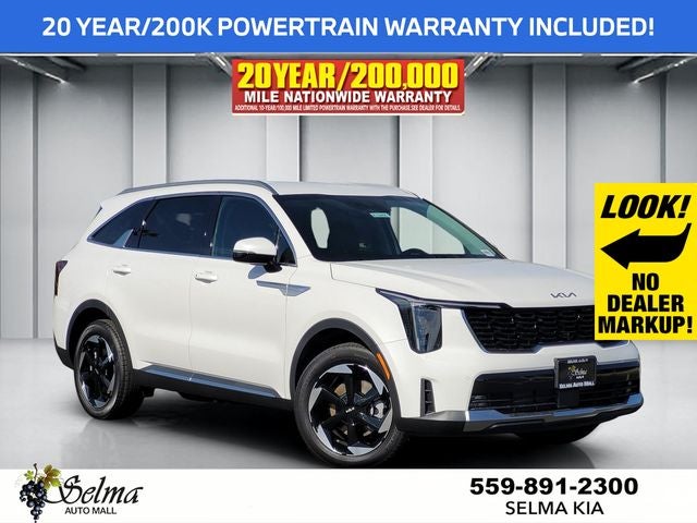 2026 Kia Sorento Hybrid EX in Snow White Pearl — front three-quarter view