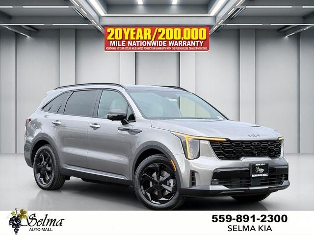 2026 Kia Sorento Hybrid X-Line SX Prestige in Volcanic Sand — front three-quarter view