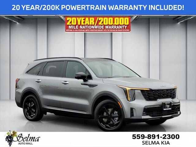 2026 Kia Sorento Hybrid X-Line SX Prestige in Steel Gray — front three-quarter view
