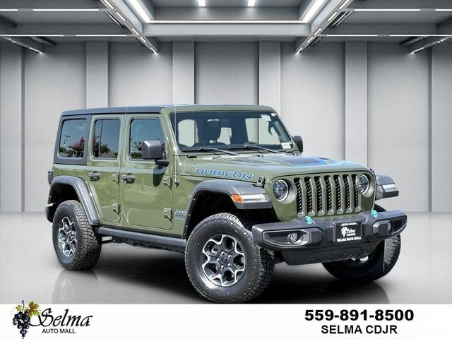 2023 Jeep Wrangler Rubicon 4xe in Green Clearcoat — front three-quarter view