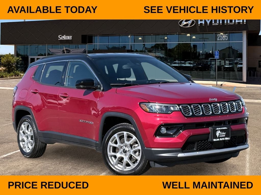 2025 Jeep Compass Limited in Red — front three-quarter view
